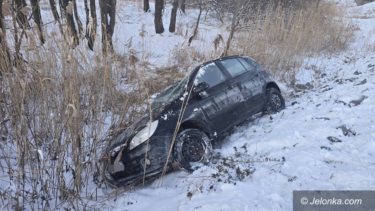 Podgórzyn: Auto poza drogą przy Stawach Podgórzyńskich