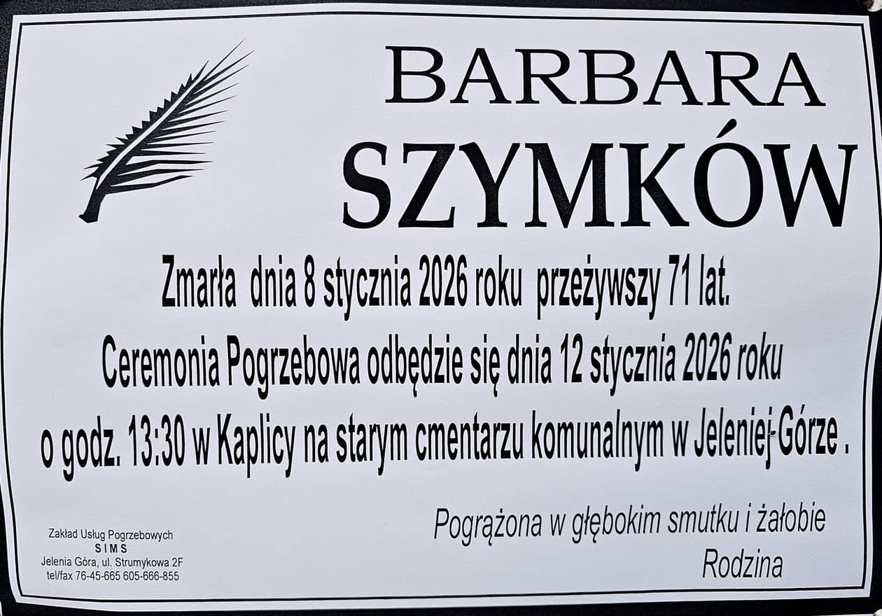 Jelenia Góra: Zmarła Barbara Szymków