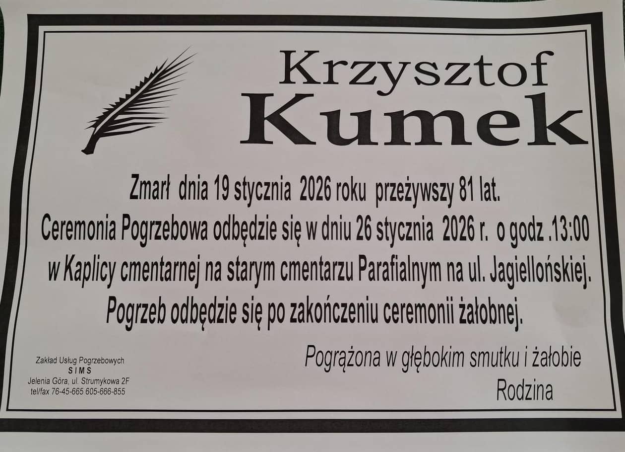 Jelenia Góra: Zmarł Krzysztof Kumek