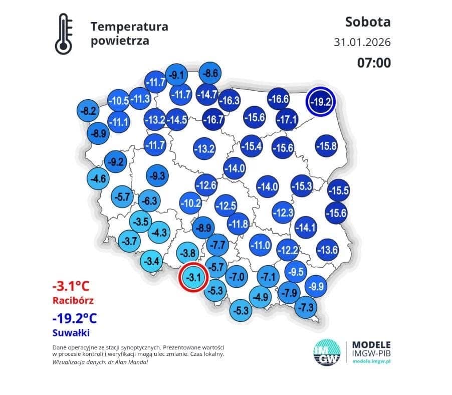 Karkonosze: Duży mróz, ale nie u nas