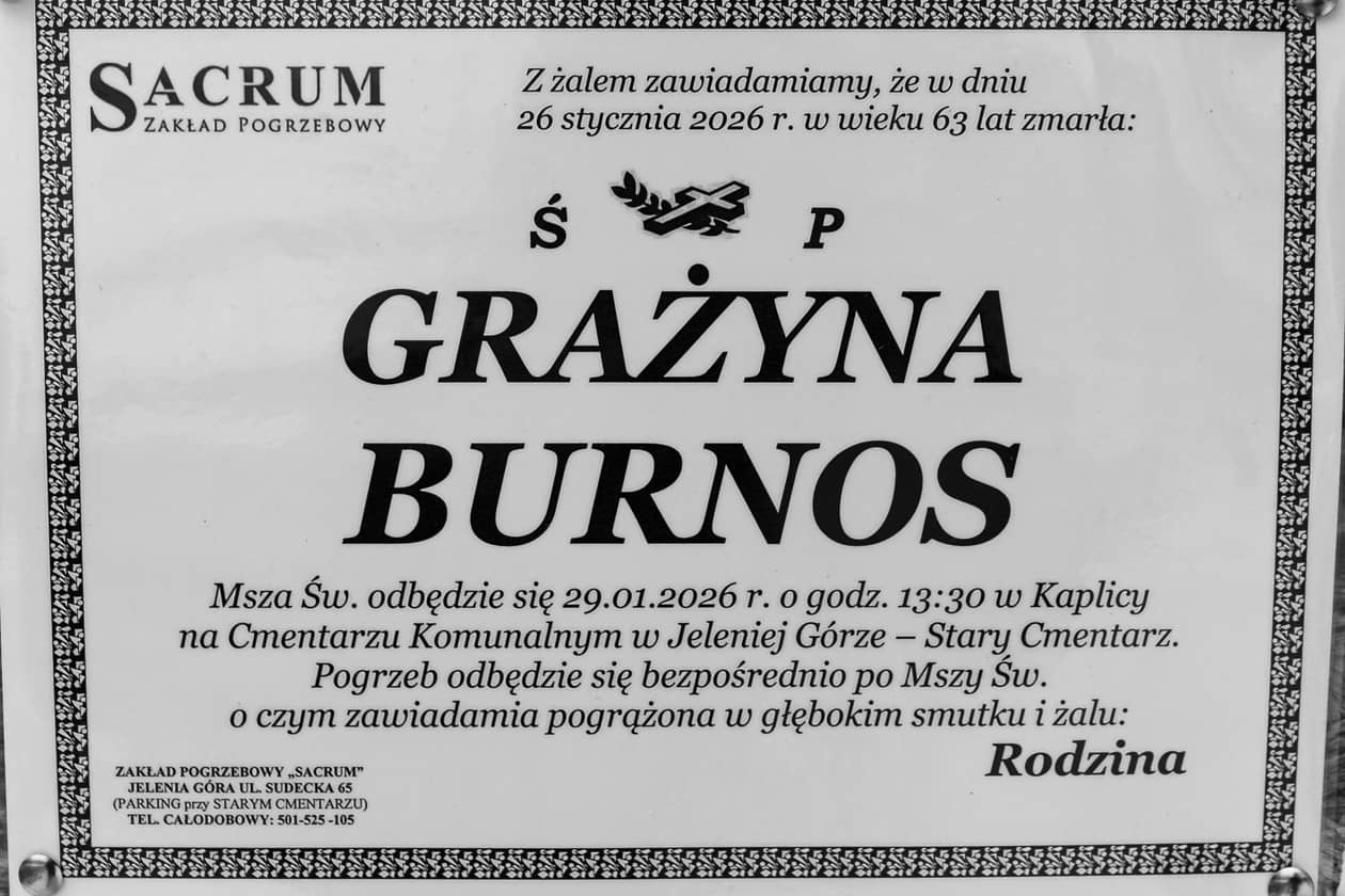 Jelenia Góra: Zmarła Grażyna Burnos