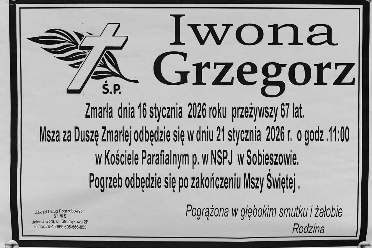 Jelenia Góra: Zmarła Iwona Grzegorz