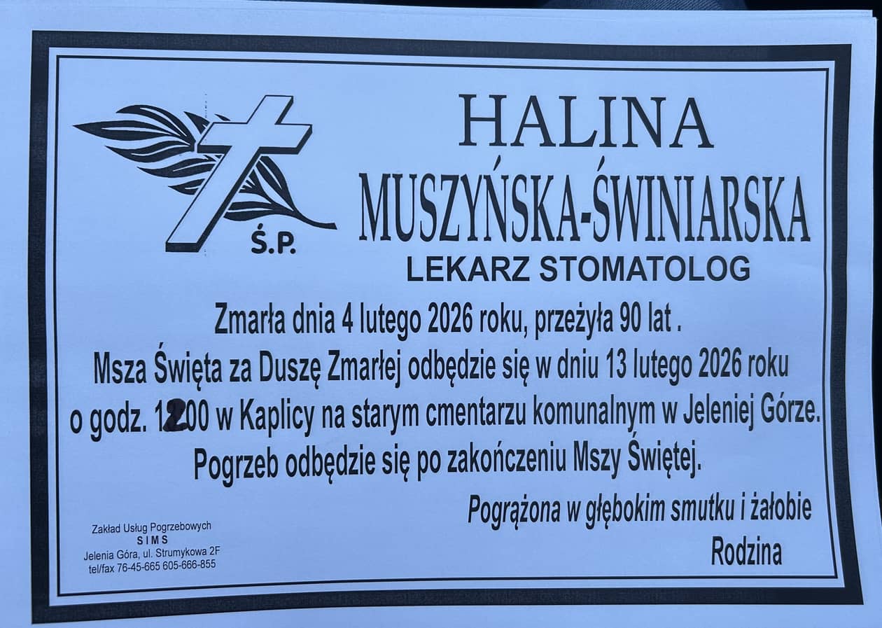 Jelenia Góra: Zmarła Halina Muszyńska–Świniarska – lekarz stomatolog