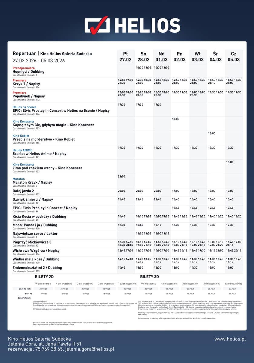 Jelenia Góra: Repertuar Kina Helios