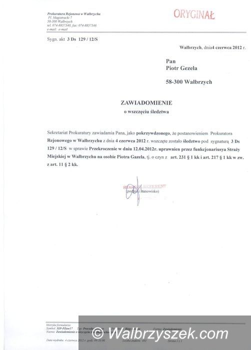 Wałbrzych: Prokuratura wszczęła postępowanie w sprawie przekroczenia uprawnień przez strażnika miejskiego