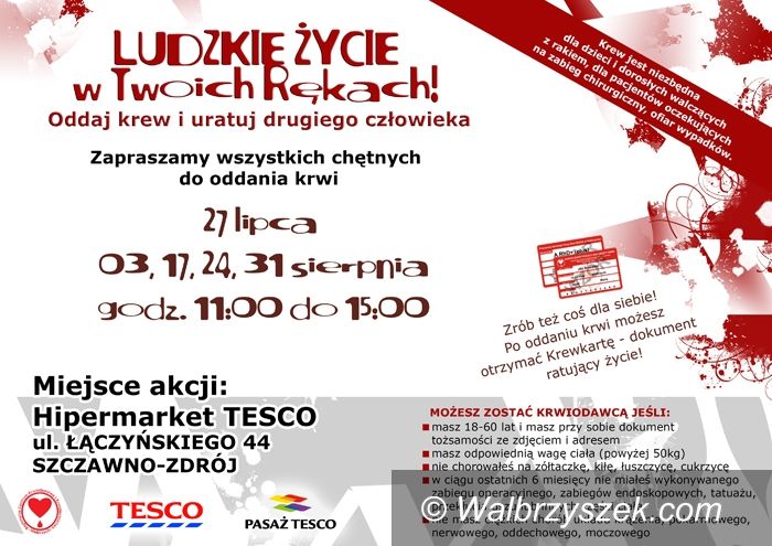 Wałbrzych/Szczawno Zdrój: Możesz oddać krew przy pasażu Tesco