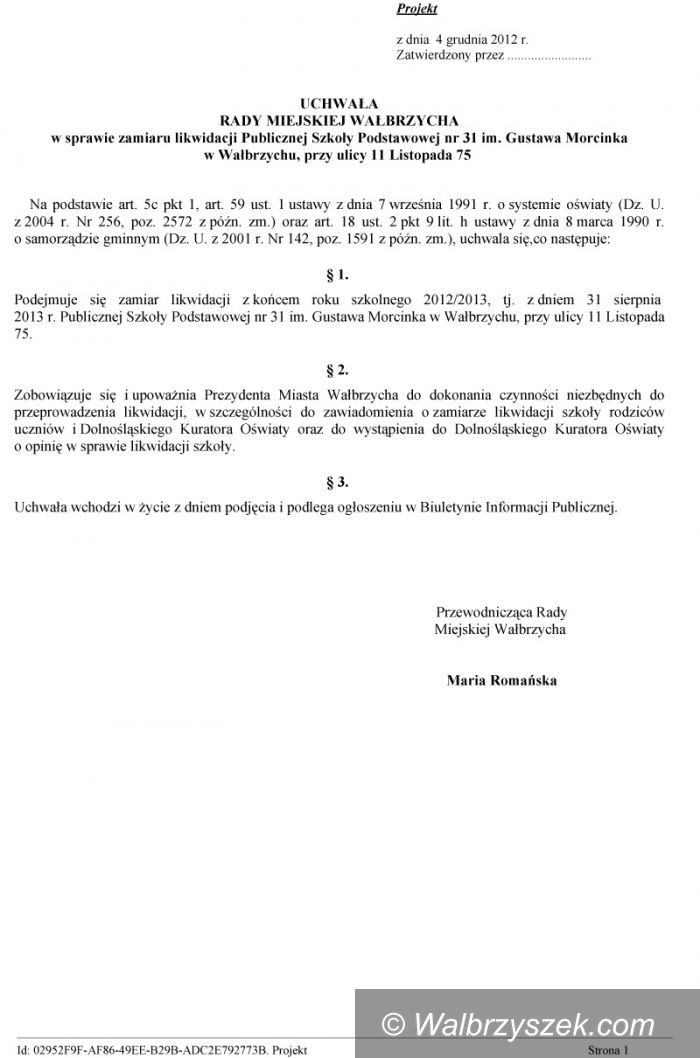 Wałbrzych: Wraca sprawa PSP nr 31