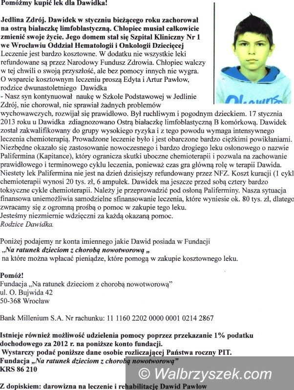 REGION, Jedlina Zdrój: Dawid potrzebuje pomocy