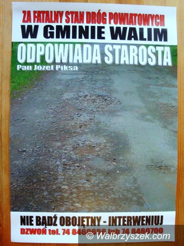 REGION, Walim: Mieszkańcy Walimia protestują przeciwko fatalnemu stanowi dróg