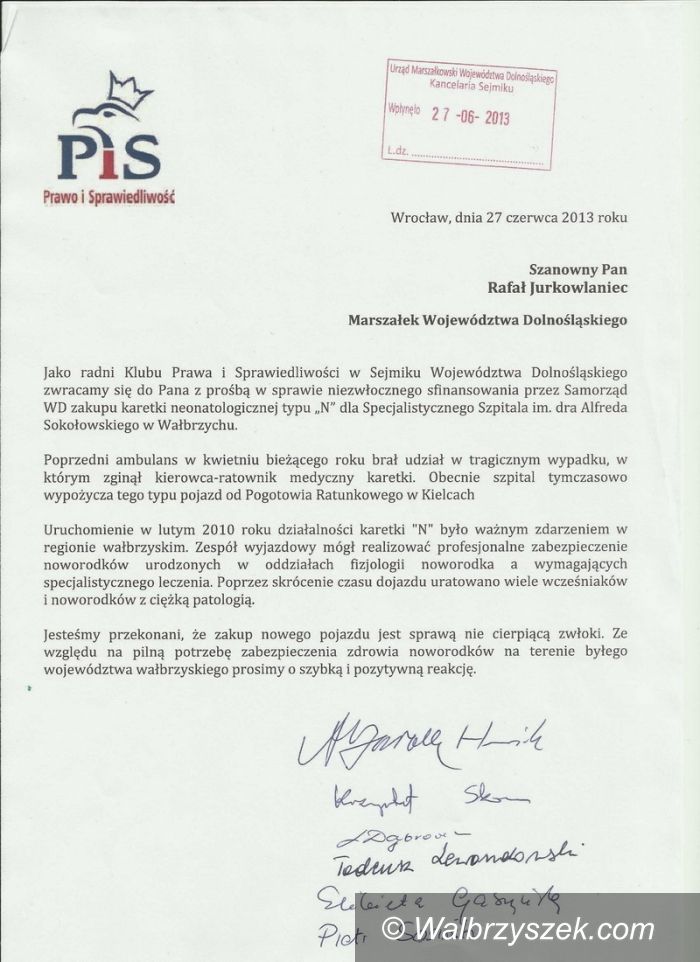 Wałbrzych: Prawo i Sprawiedliwość chce karetki pogotowia dla Wałbrzycha