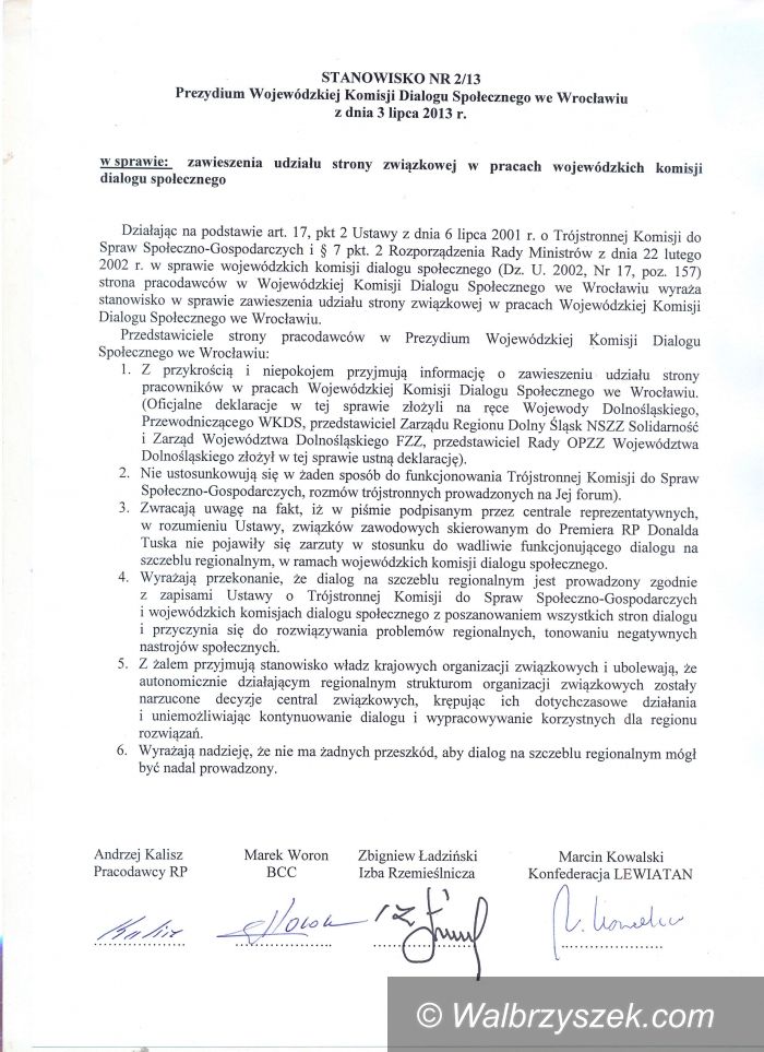 REGION: Dolnośląscy pracodawcy zaniepokojeni działaniami strony związkowej
