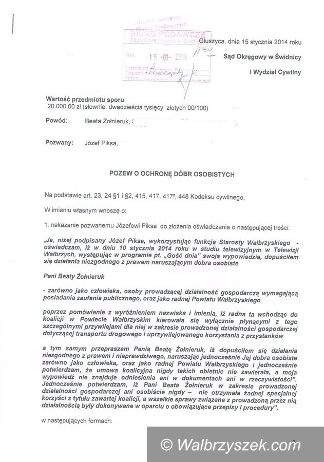 powiat wałbrzyski: Czy starosta Piksa przeprosi radną Żołnieruk?