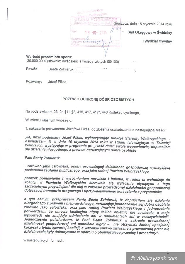 powiat wałbrzyski: Czy starosta Piksa przeprosi radną Żołnieruk?