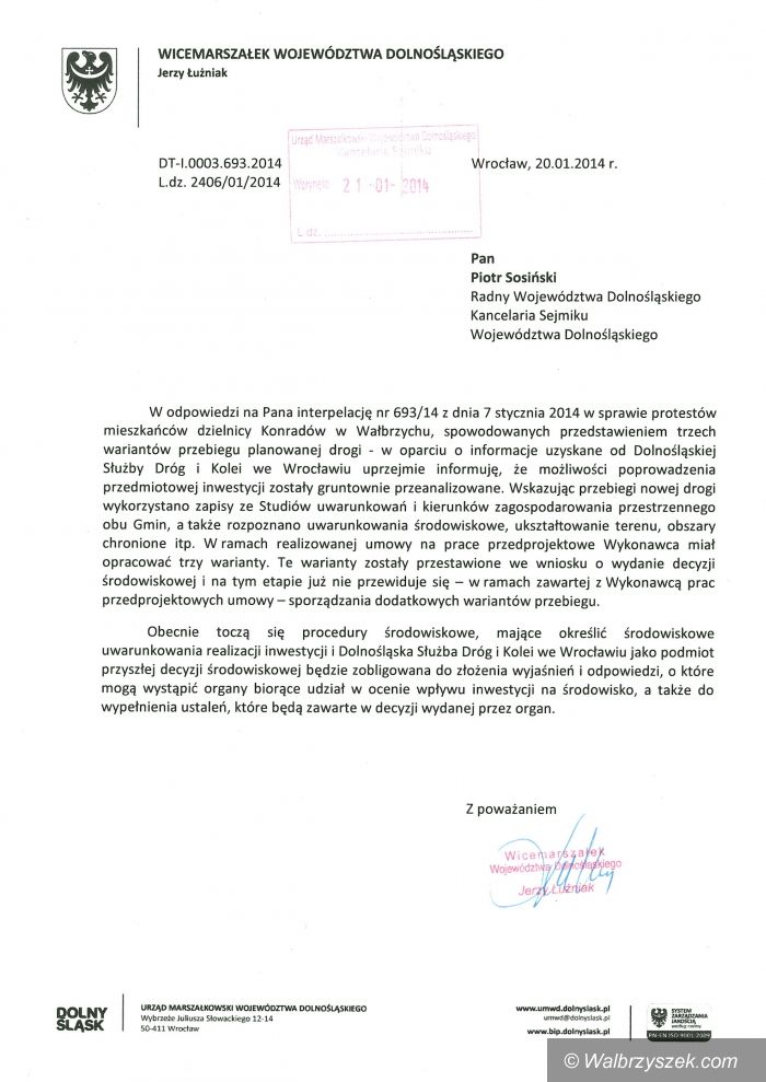 Wałbrzych: Piotr Sosiński szuka alternatywy dotyczącej wariantów przebiegu tzw. obwodnicy Szczawna Zdroju i Białego Kamienia