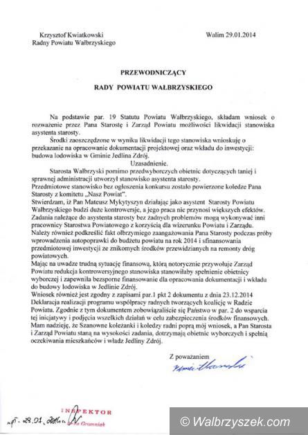 powiat wałbrzyski: Radny Kwiatkowski uważa, że staroście niepotrzebny jest asystent