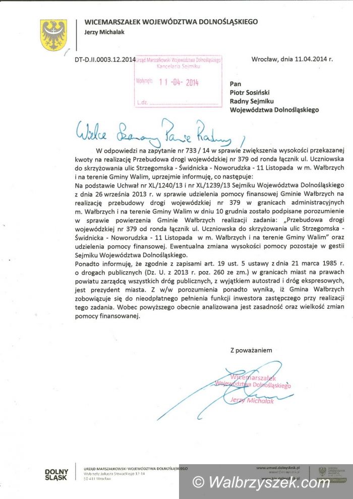 Wałbrzych: Radny Sosiński pyta, co ze środkami na przebudowę ulicy Strzegomskiej?
