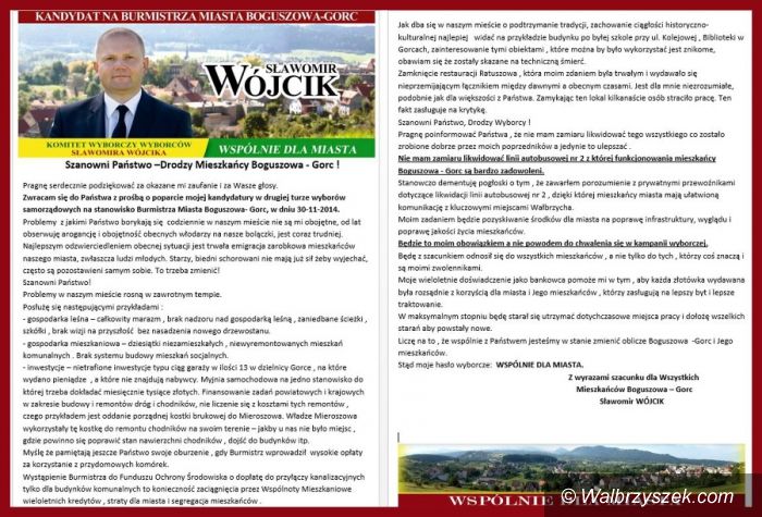 REGION, Boguszów-Gorce: Sławomir Wójcik – kandydat na burmistrza Boguszowa–Gorc – wydał oświadczenie