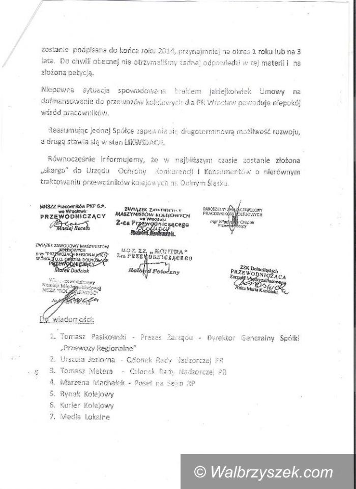 REGION: Związki zawodowe kolejarzy wystąpiły z petycją do Marszałka Województwa