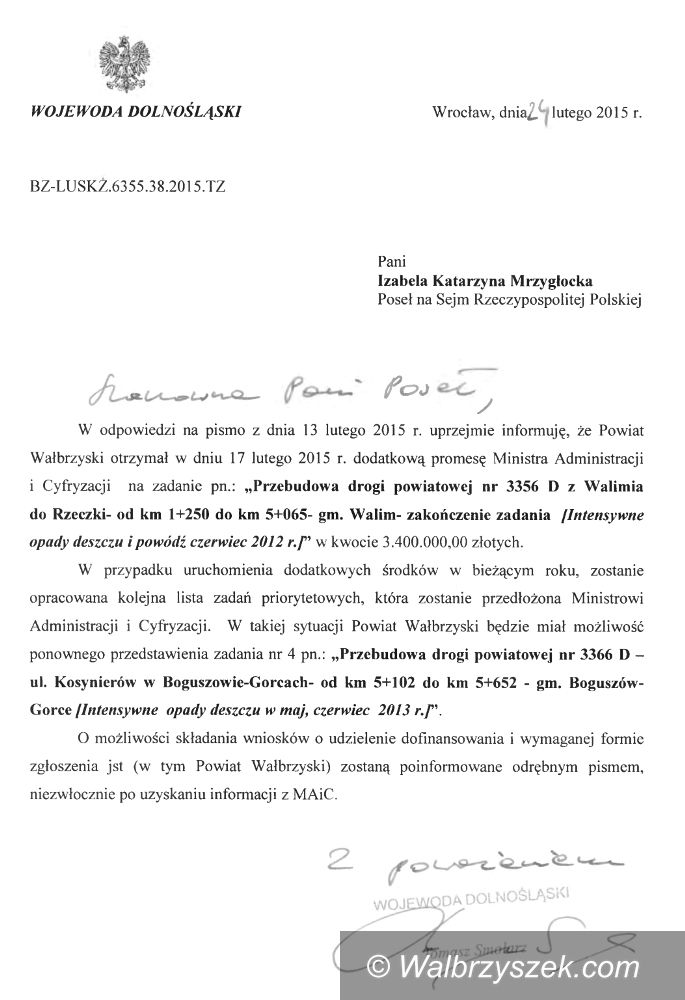 powiat wałbrzyski: Skuteczna walka o pieniądze na dokończenie drogi w Rzeczce