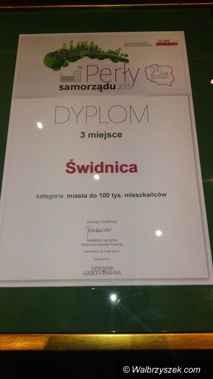 Świdnica: Świdnica zajęła III miejsce w rankingu Dziennika Gazety Prawnej – Perły Samorządu