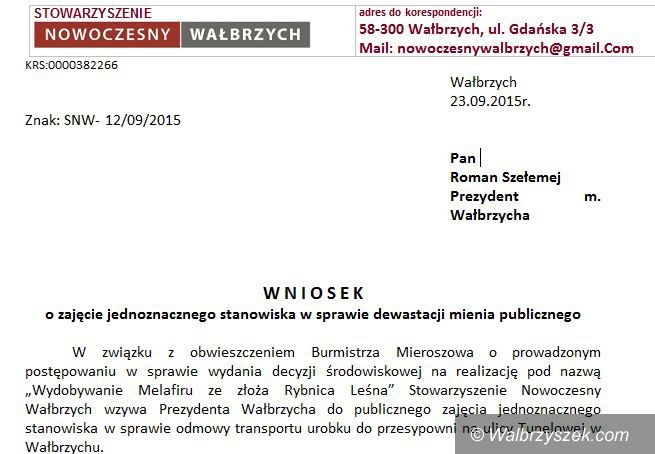Wałbrzych: Nowoczesny Wałbrzych w sprawie dewastacji ulicy Wałbrzyskiej
