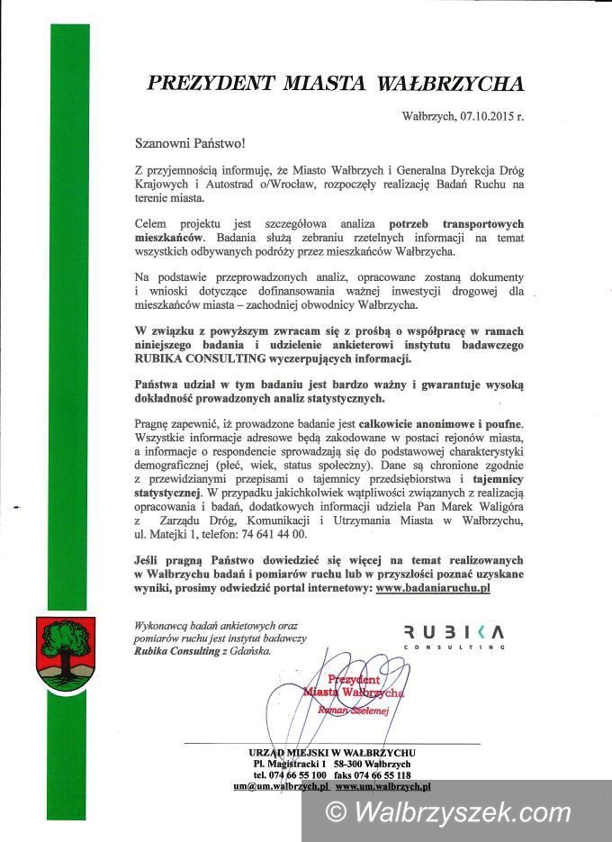 Wałbrzych: Badanie ruchu na terenie miasta Wałbrzycha