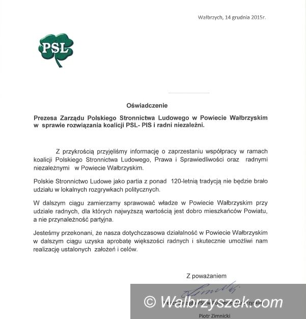 powiat wałbrzyski: PSL chce nadal zarządzać powiatem