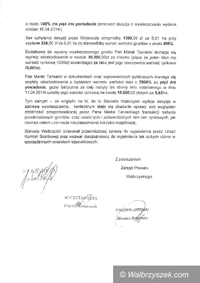 powiat wałbrzyski: Zarząd Powiatu ustosunkowuje się do zarzutów Marka Tarnackiego
