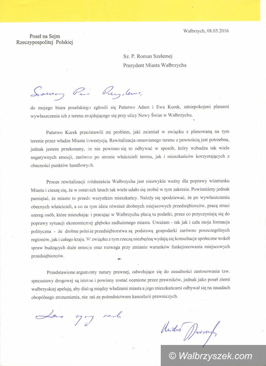 Wałbrzych: List Posła Michała Dworczyka do Prezydenta Romana Szełemeja
