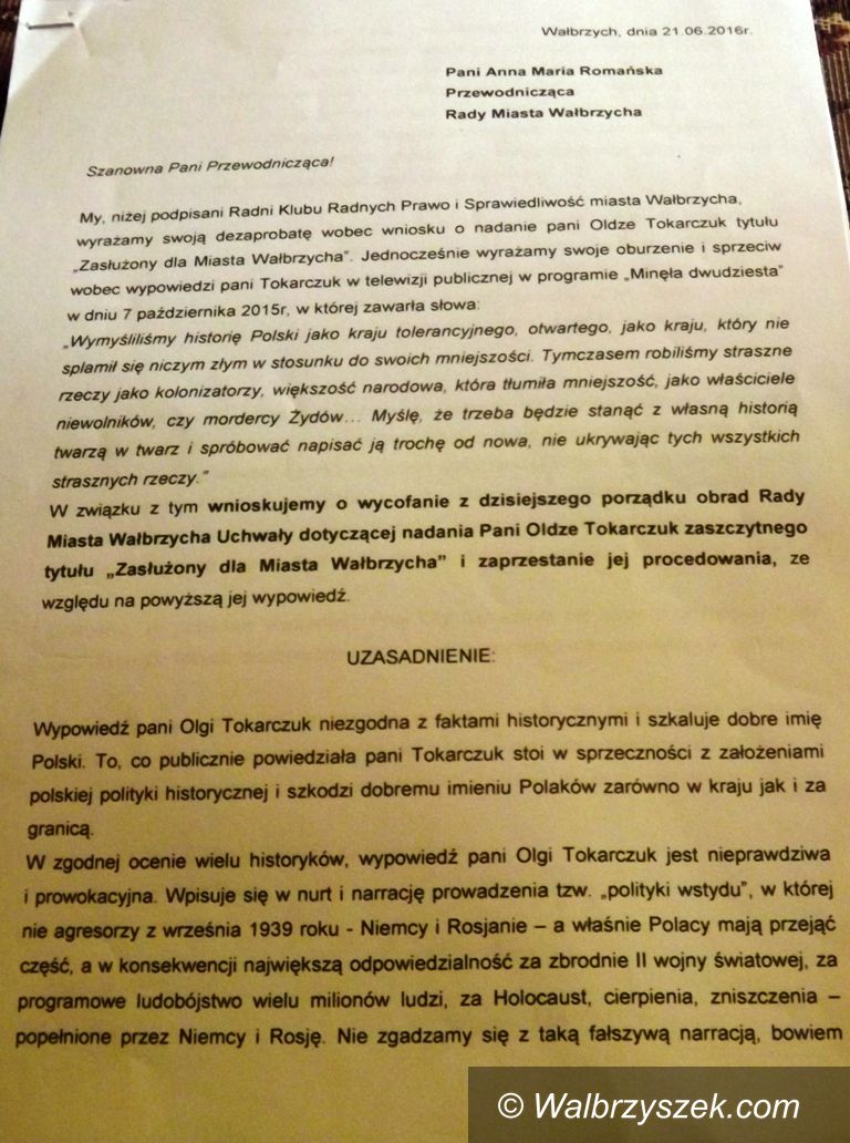 Wałbrzych: PiS nie chce, by Olga Tokarczuk została wyróżniona