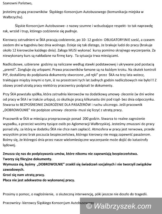 Wałbrzych: W sprawie kierowców ŚKA interweniuje PSL