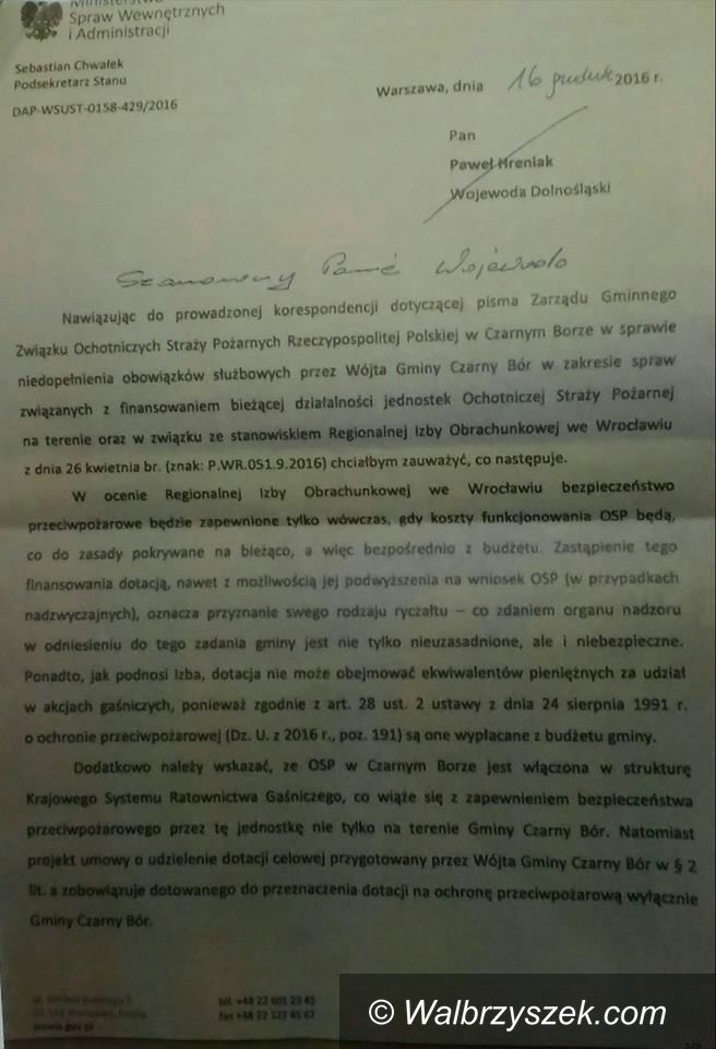 REGION, Czarny Bór: Ministerstwo odpowiada w sprawie czarnoborskich strażaków
