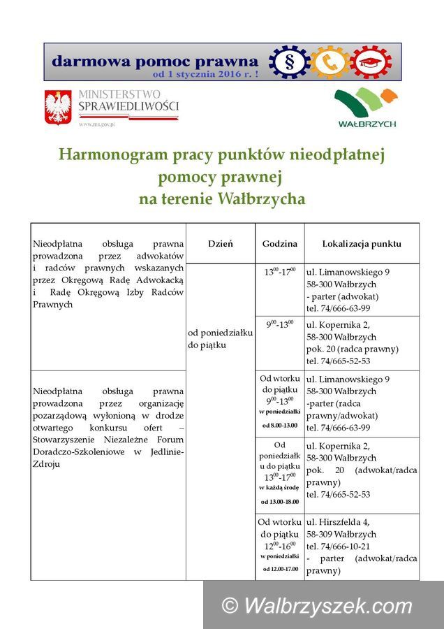 Wałbrzych: Możesz zgłosić się po pomoc prawną