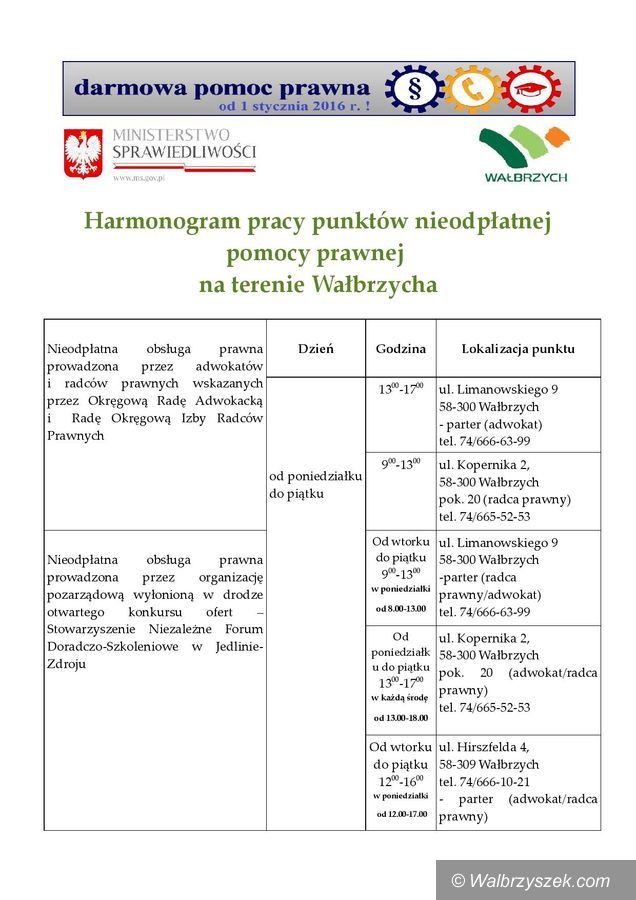 Wałbrzych: Możesz zgłosić się po pomoc prawną