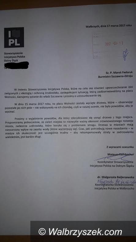 REGION, Szczawno-Zdrój: Inicjatywa Polska interweniuje w sprawie wycinanych drzew