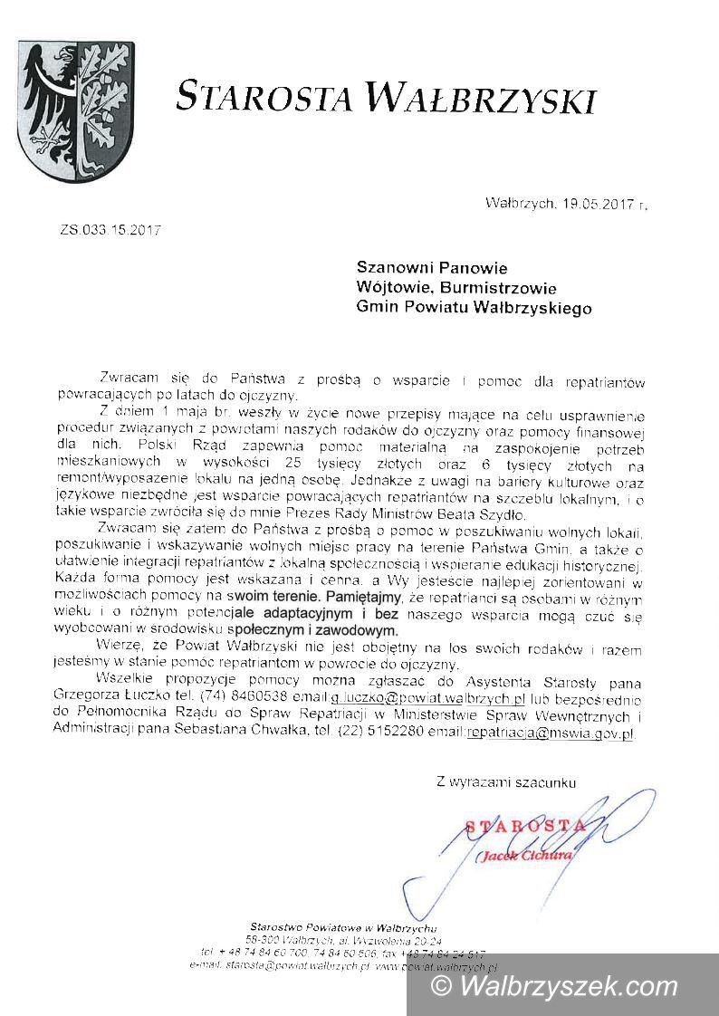 powiat wałbrzyski: Premier zwraca się do samorządów o pomoc w sprawie repatriantów