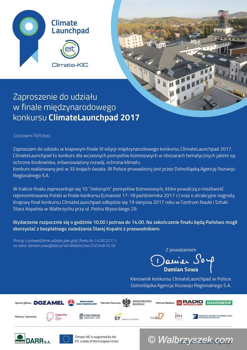 Wałbrzych: Krajowy Finał Konkursu ClimateLaunchpad 2017 odbędzie się w Wałbrzychu