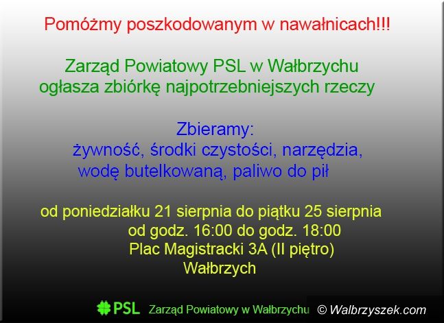 Wałbrzych: Zbiórka dla poszkodowanych w czasie nawałnic