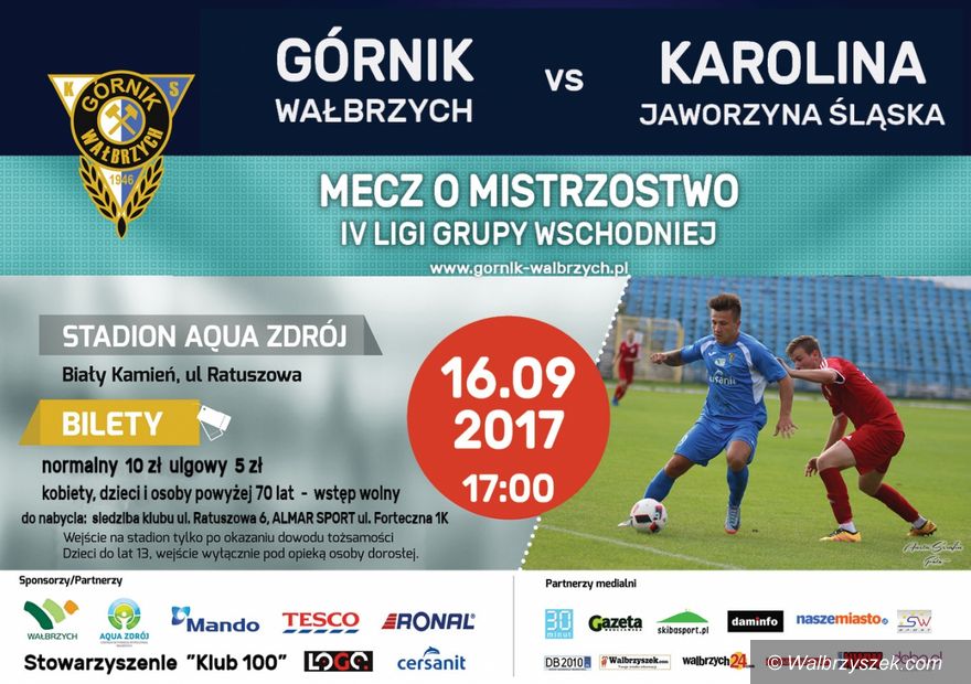 Wałbrzych: IV liga piłkarska: Podejmiemy Karolinę