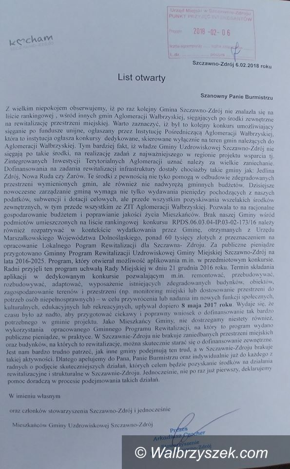 REGION, Szczawno-Zdrój: Stowarzyszenie Kocham Szczawno–Zdrój zaniepokojone brakiem środków na rewitalizację przestrzeni miejskiej