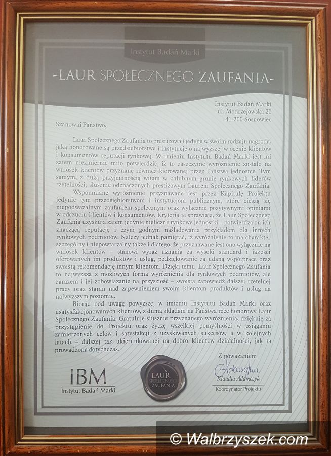 REGION, Jedlina-Zdrój: Laur społecznego zaufania dla Jedliny–Zdroju