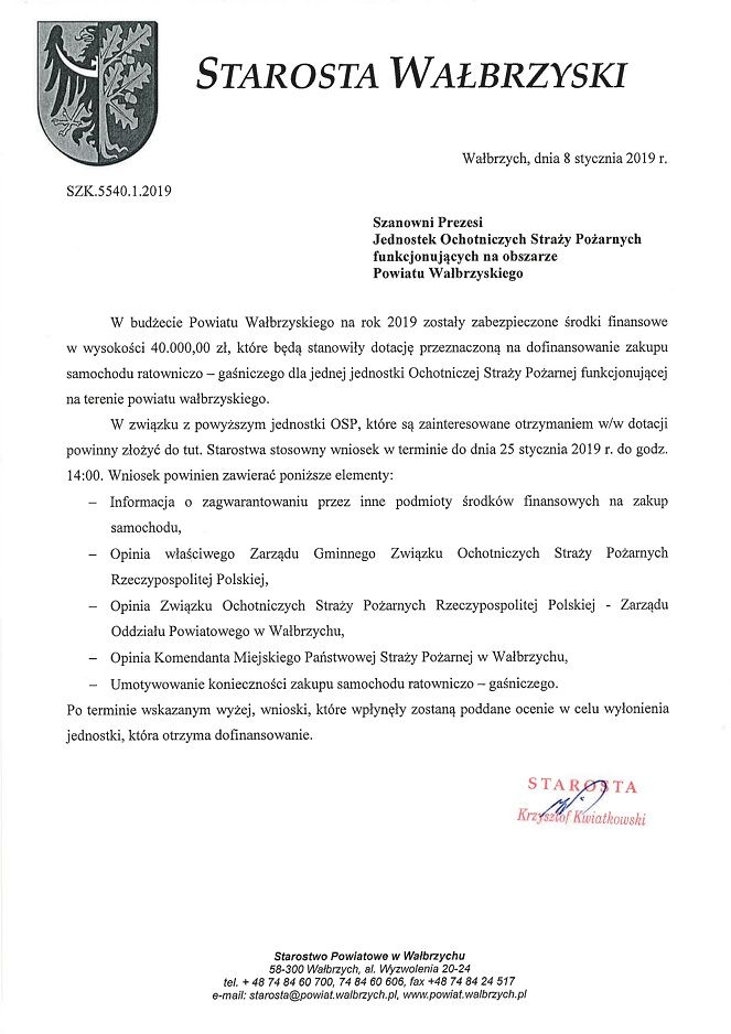 powiat wałbrzyski: Jednostki OSP mogą ubiegać się o dofinansowanie z powiatu