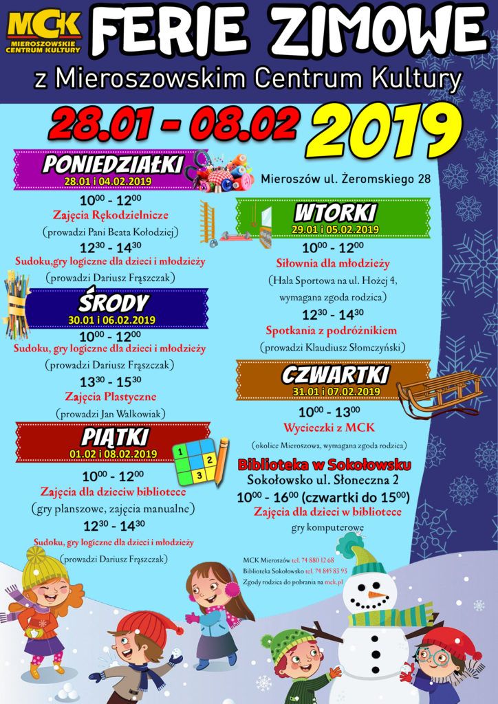 REGION, Gmina Mieroszów: Ferie 2019 z Mieroszowskim Centrum Kultury