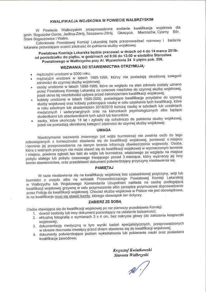 powiat wałbrzyski: Wkrótce ruszy kwalifikacja wojskowa na terenie powiatu wałbrzyskiego
