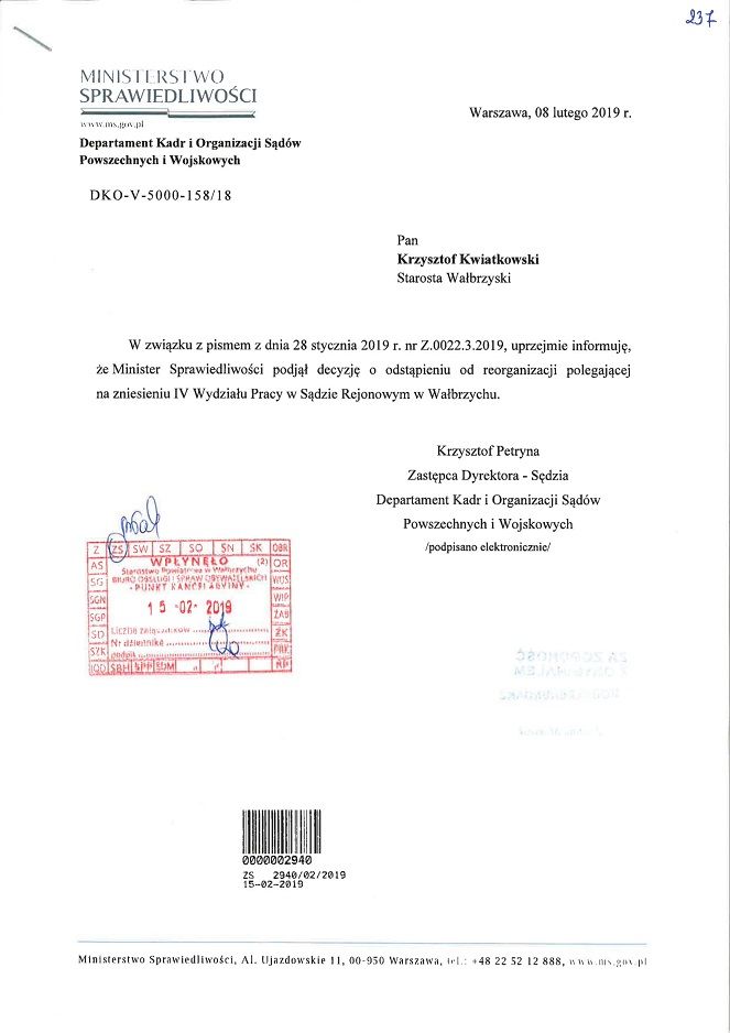 Wałbrzych/powiat wałbrzyski: W Wałbrzychu nadal będzie funkcjonował Sąd Pracy