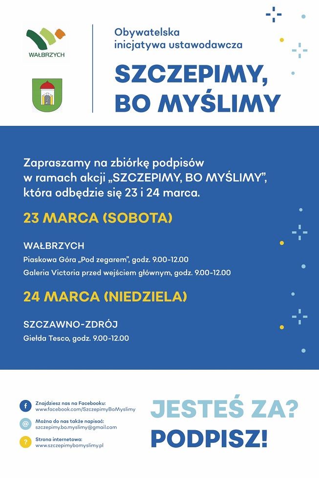 Wałbrzych/Szczawno-Zdrój: Będą zbierać podpisy pod projektem "Szczepimy, bo myślimy"