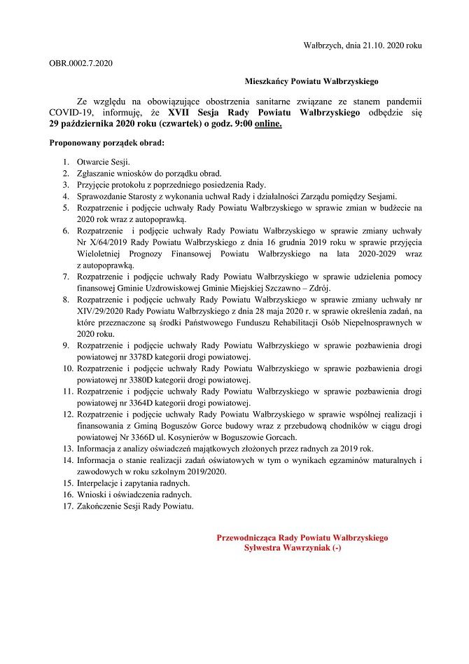 powiat wałbrzyski: Sesja online
