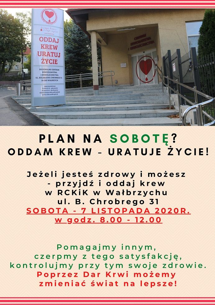 Wałbrzych/REGION: Oddaj krew w sobotę