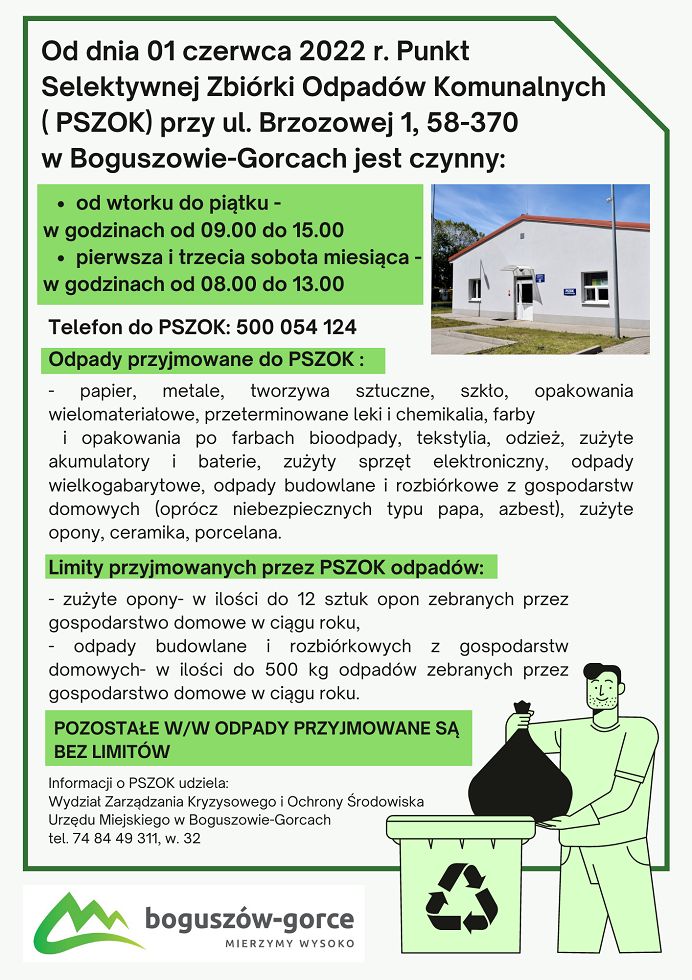 REGION, Boguszów-Gorce/Stare Bogaczowice: PSZOK zmienia godziny