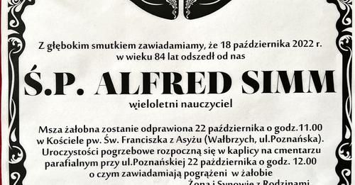 Wałbrzych: Zmarł Alfred Simm
